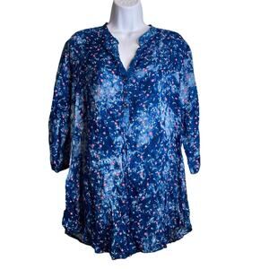 ZOLA‎ Earthly Fashions Women’s Blue Floral Print Tunic Size 3XL Flowy Lagenlook
